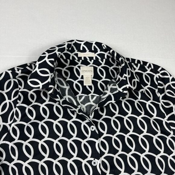 Chicos No Iron Cotton Button Down Shirt Loop  Print Long Sleeve Workwear 0 SMALL - Picture 3 of 10